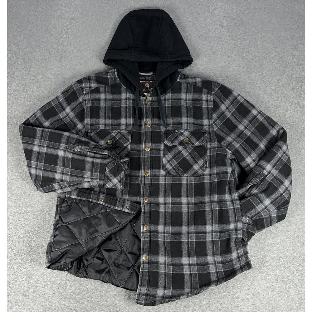 Legendary Outfitters Jacket Mens Large Grey Black Flannel Quilt Lined Outdoor
